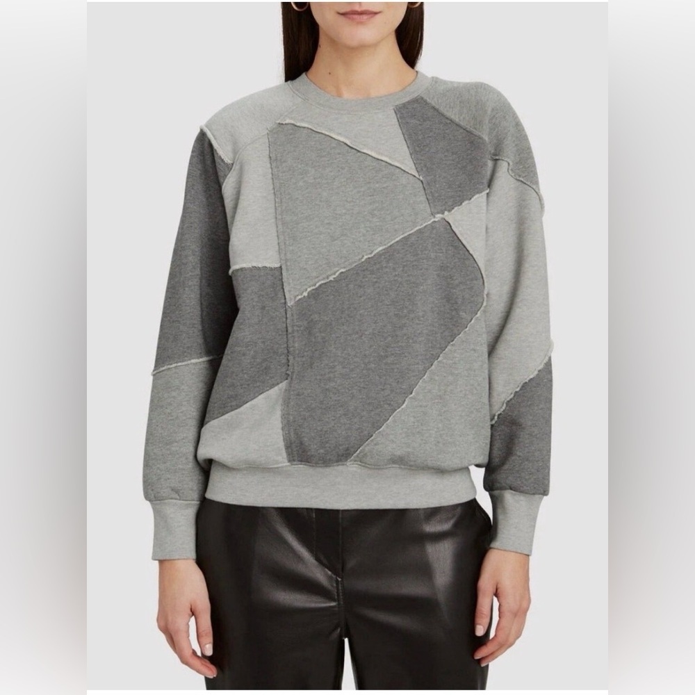 Frame Denim Gray Patchwork Crew Neck Sweater - image 1